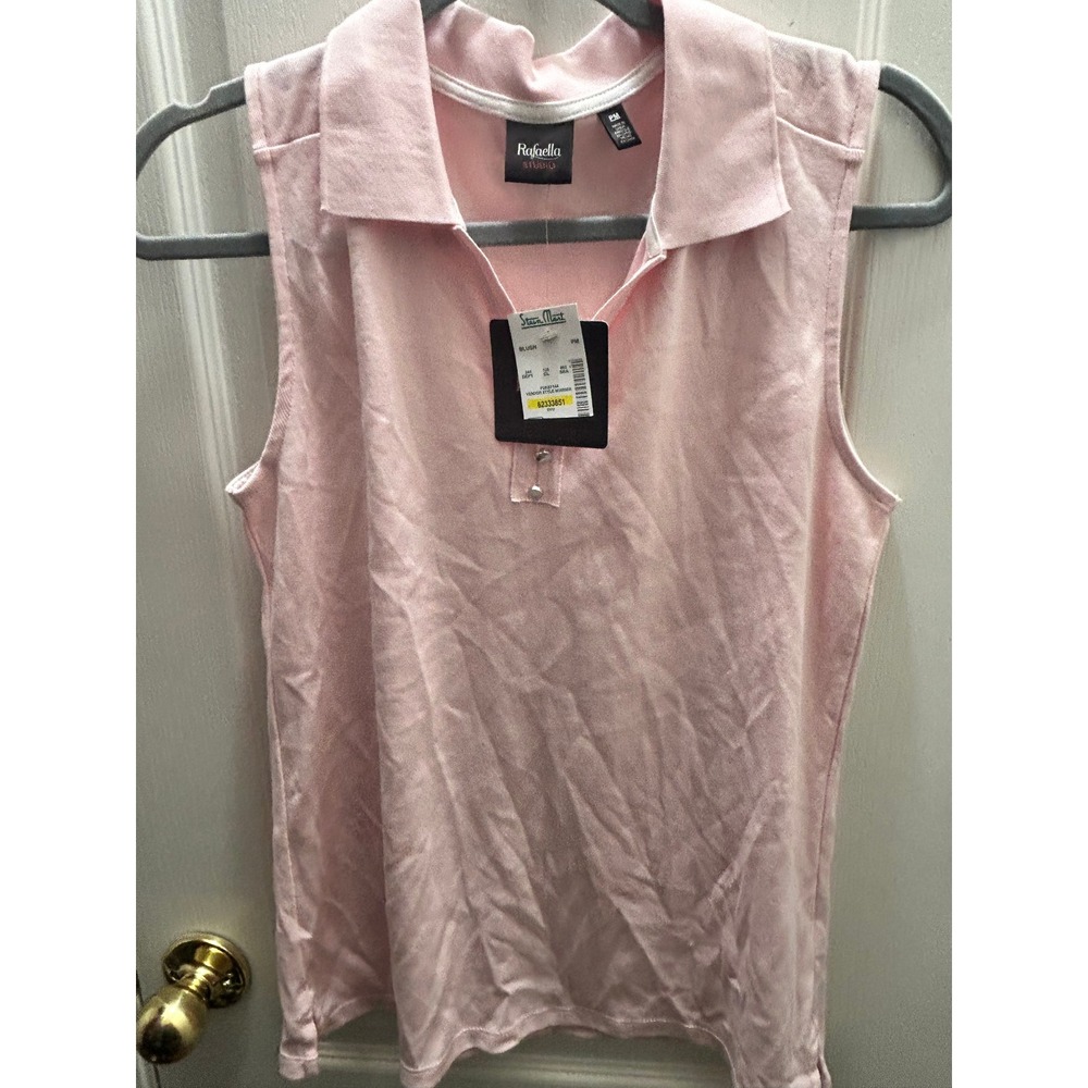 NWT Rafaella Studio Petite Medium Light Pink Sleeveless Polo Top 100% Cotton